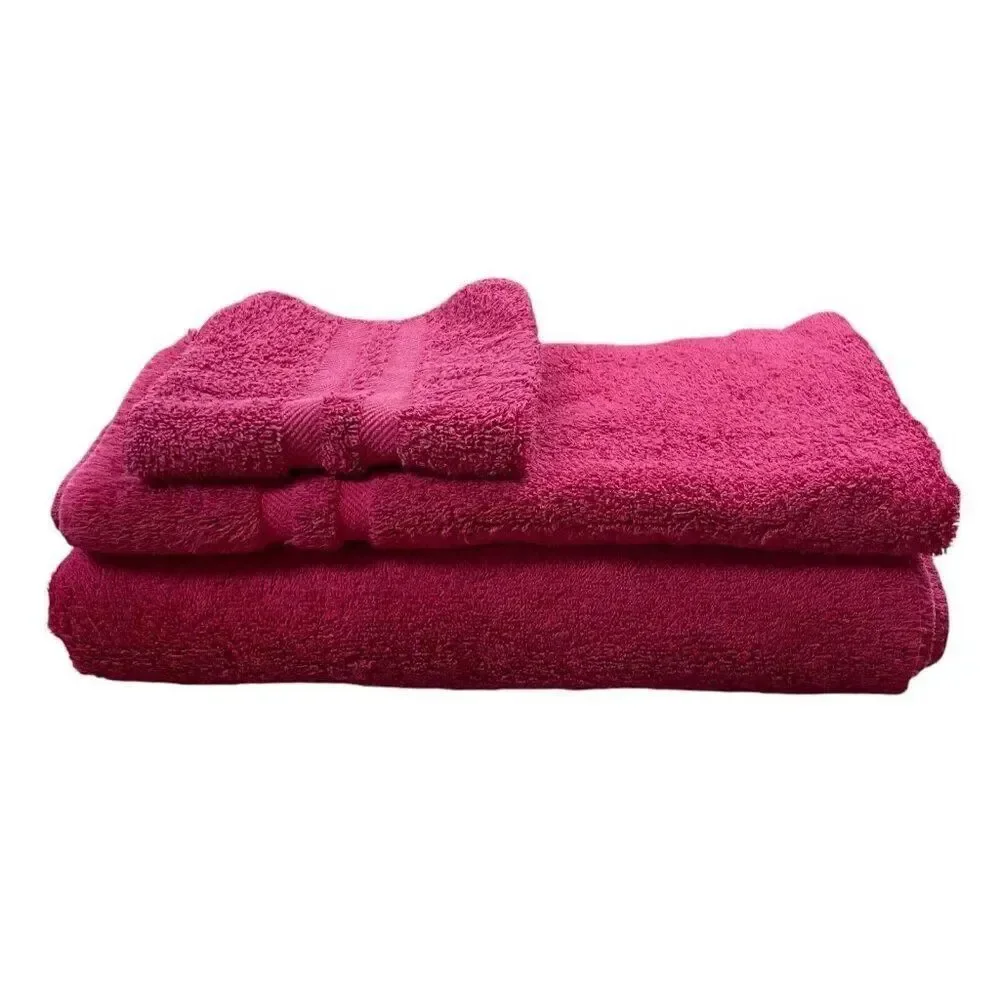 Vintage 1990s Ralph Lauren Red Cotton Towel Set 3 Bath Body Hand Washcloth USA